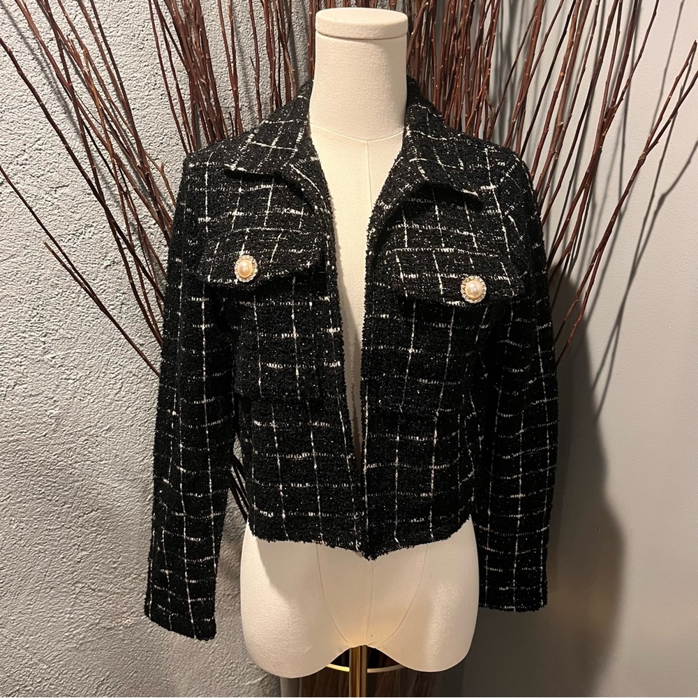 🌸SINCERELY JULES BLACK TWEED CROPPED BLAZER SIZE SMALL🌸
